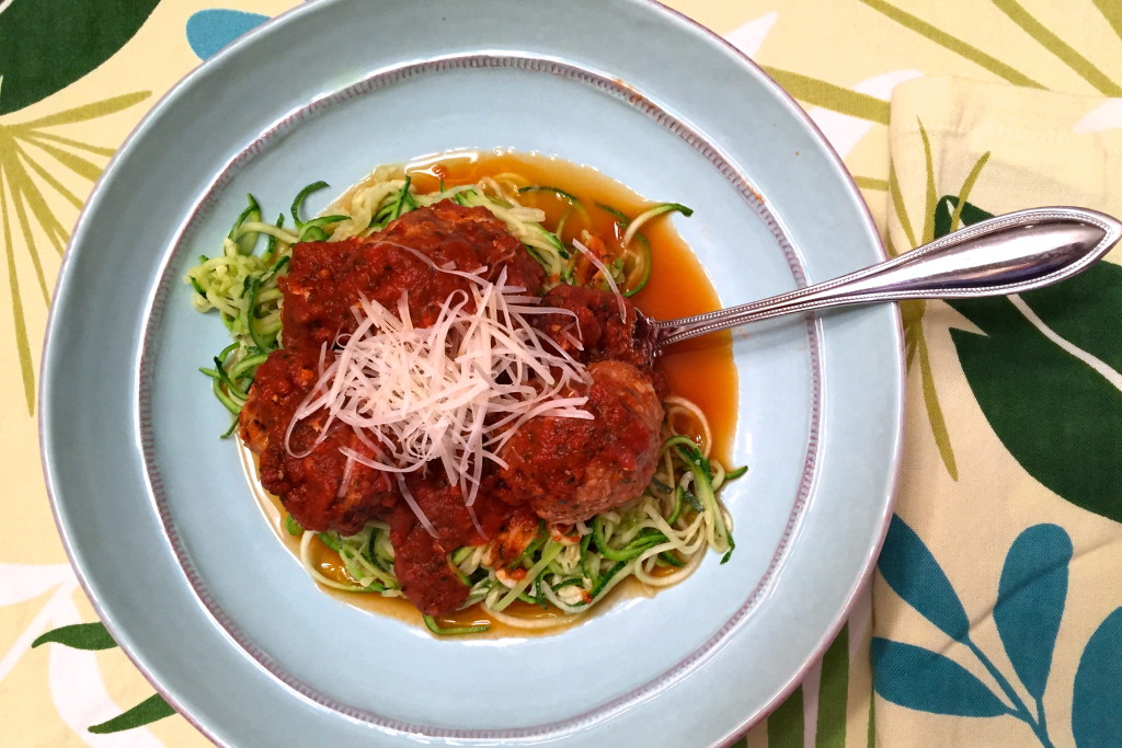 zoodles with kale marinara and turkey meatballs