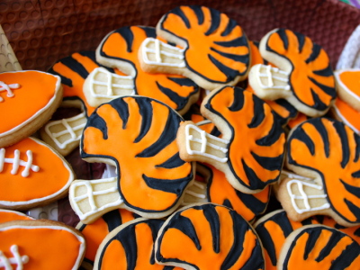 tiger stripe football helmet cookies