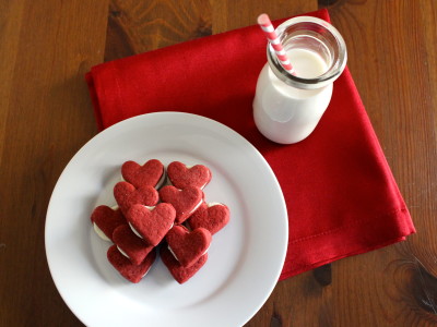 red velvet heart sandwich cookies