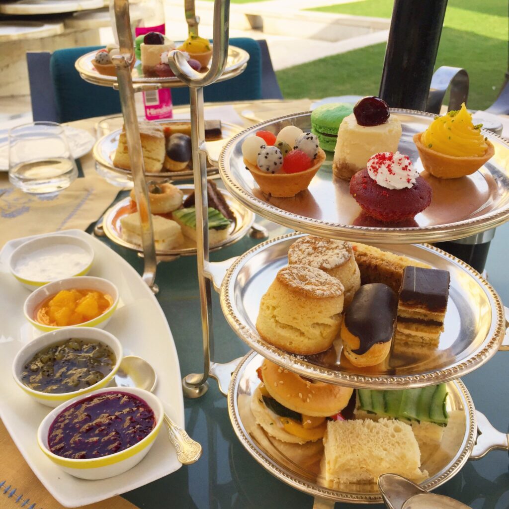 Afternoon tea at Rambaugh Palace hotel in Jaipur India
